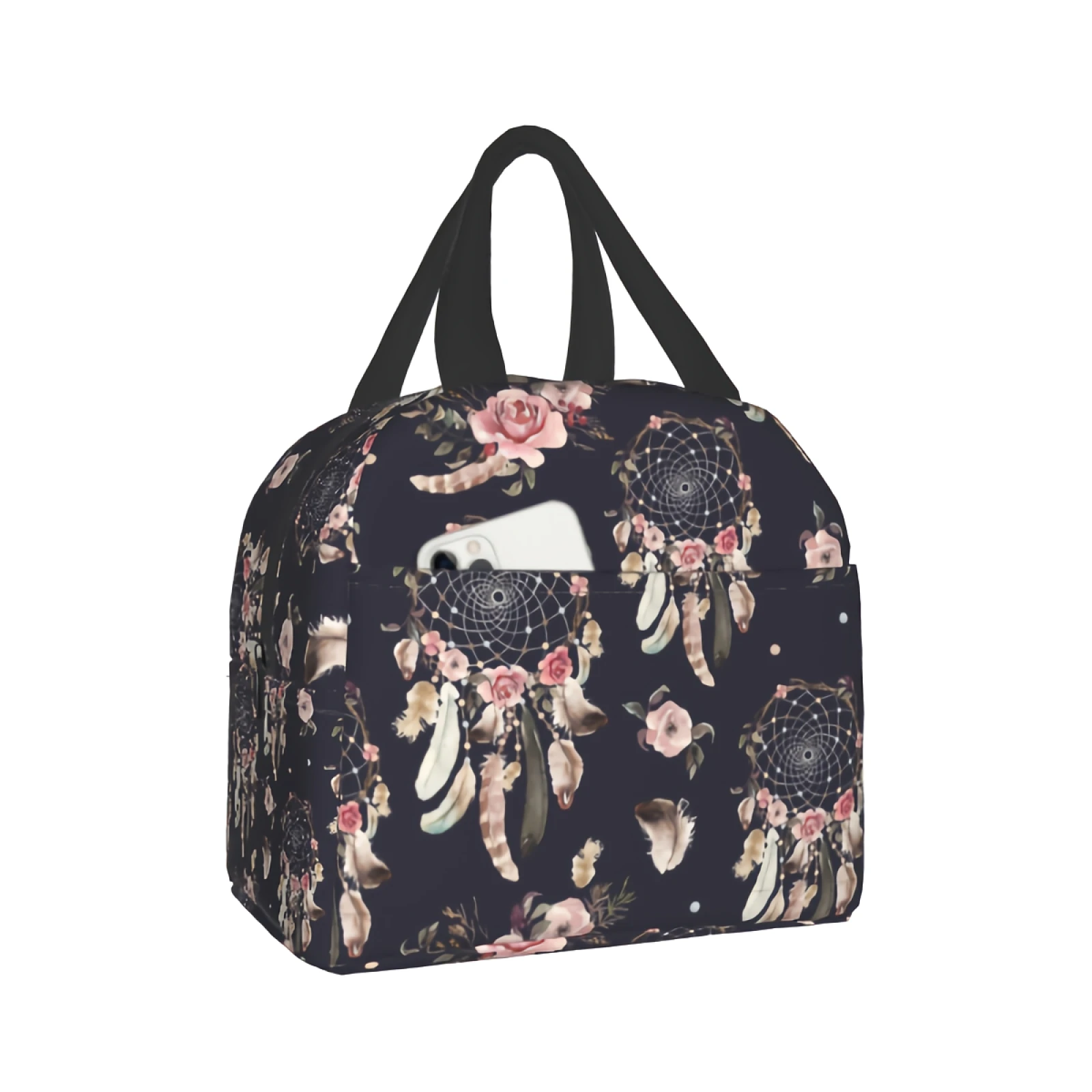 

Floral Dreamcatcher Lunch Bag Watercolor Bohemian Tote Bag Boho Insulated Lunch Bag for Women Men Teen Girls Boys Work