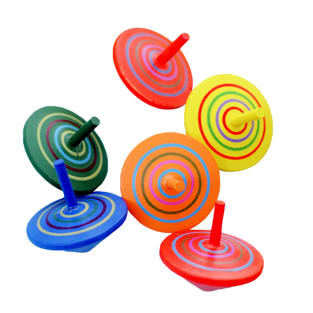 

6 Pcs Educational Toys Kids Wood Tops Painted Wooden Aldult
