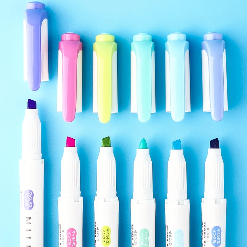 

5pc/ Set WKT7 Color Double-pointed Highlighter Zebra Mildliner Marker School, Office Supplies Student Stationery Markers