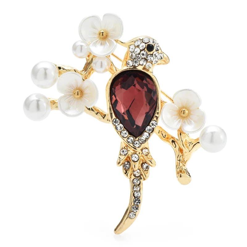

Wuli&baby Flower Bird Brooches 2-color Rhinestone Lovely Animal Women Party Office Brooches Pins Gifts