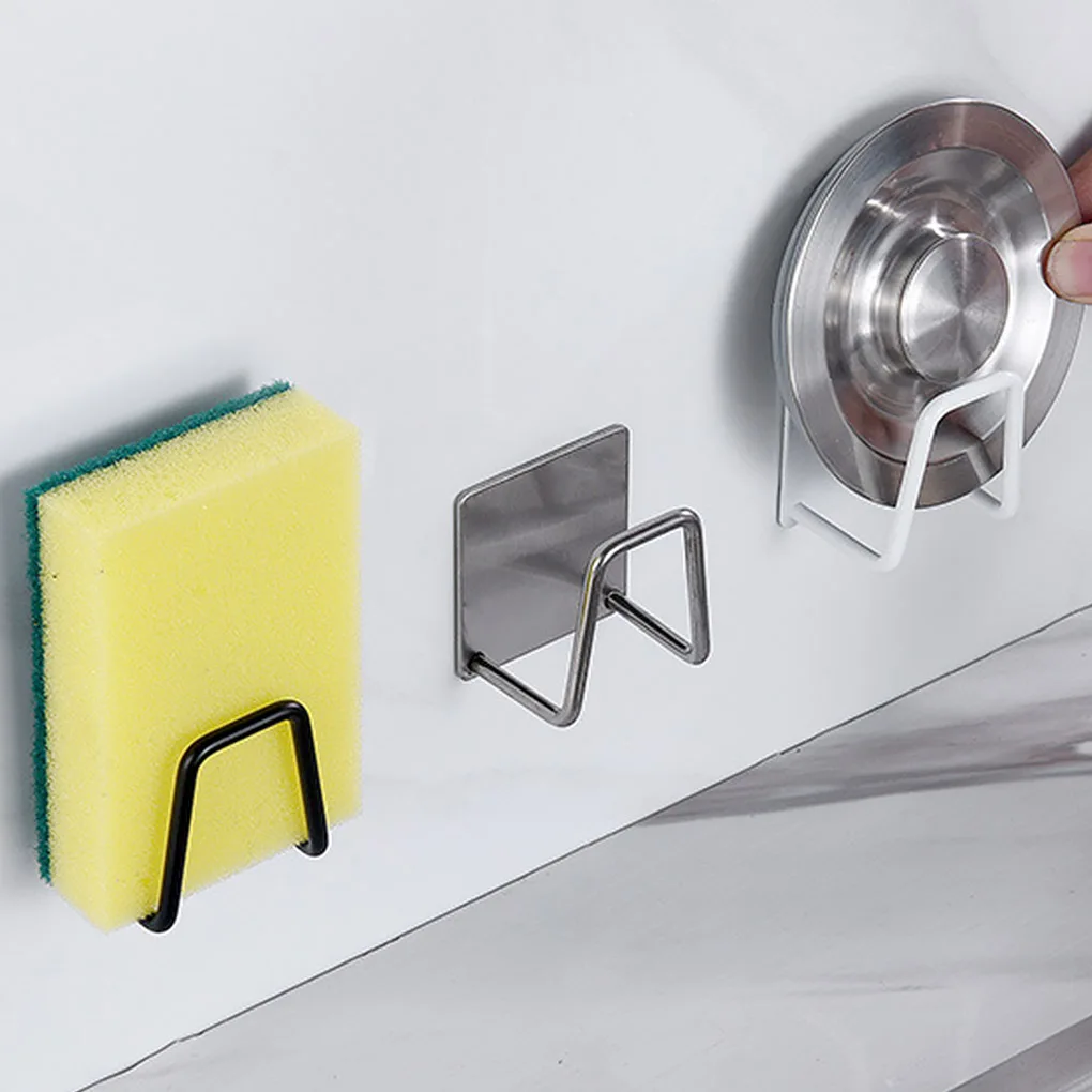 

Hot! 1PC/2PCS/3PCS Kitchen 304 Stainless Steel Sink Sponges Holder Self Adhesive Drain Drying Rack Kitchen Wall Storage Hooks