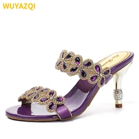 wuyazqi fashion sandals womens rhinestone slippers wedding banquet new middle heel crystal sexy womens sandals high heels q8