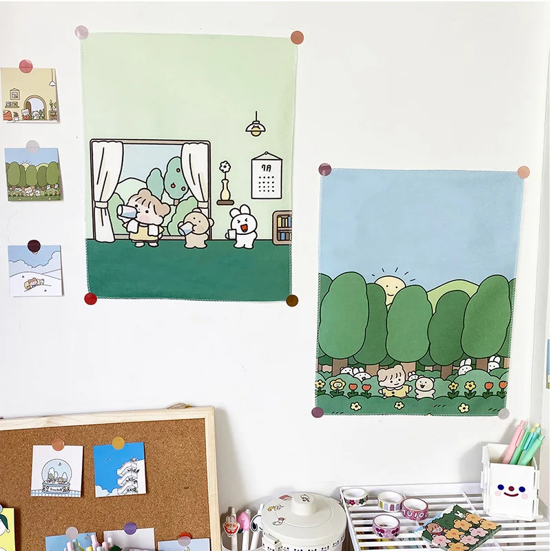 

Cute Cartoon Background Cloth Tapestry Ins Style Room Dormitory Renovation Wall Cloth Bedroom Layout Bedside Decoration Mural