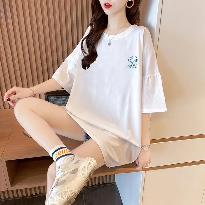Футболка с рисунком Снупи Kawaii Estate Donna Cotone StampaTraspiranteCamicia A Maniche CorteY2K Coppia Casual Girocollo Top