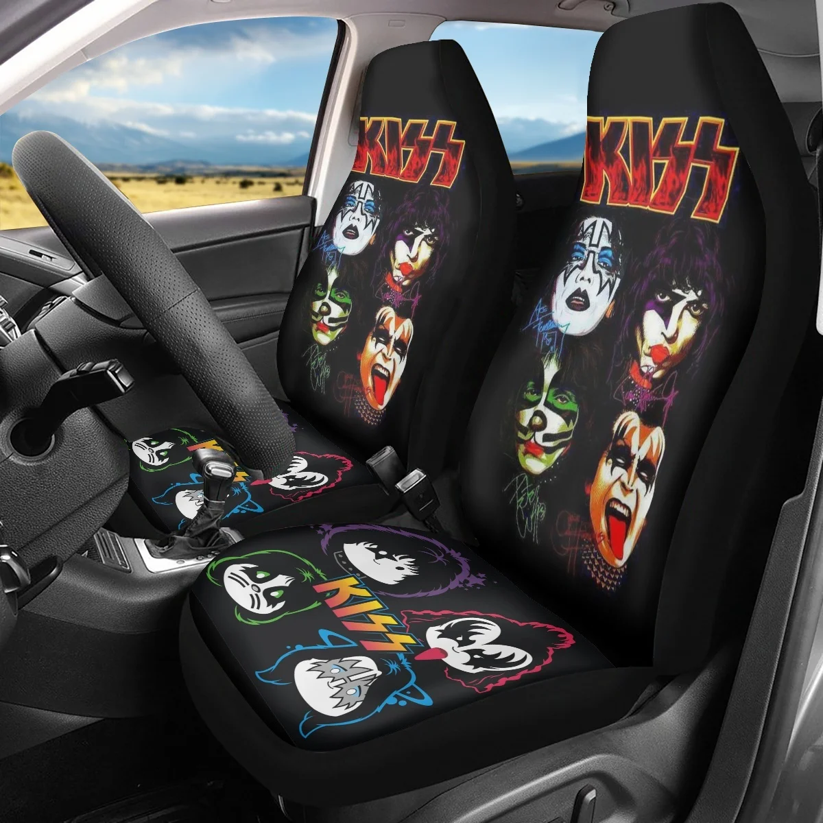 

Повседневные Нескользящие чехлы на передние сиденья автомобиля INSTANTARTS, модный прочный автомобильный протектор с поцелуем, универсальные чехлы на сиденья автомобиля