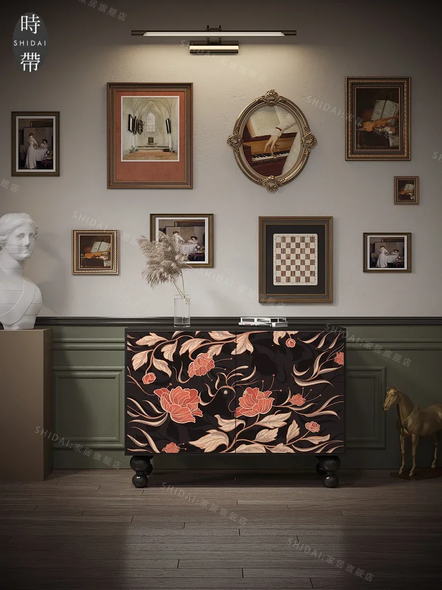 

French Retro Sideboard Cabinet Living Room Decoration Tea Storage Locker Entrance Shoe Cabinet Integrated Wall Clothes Closet