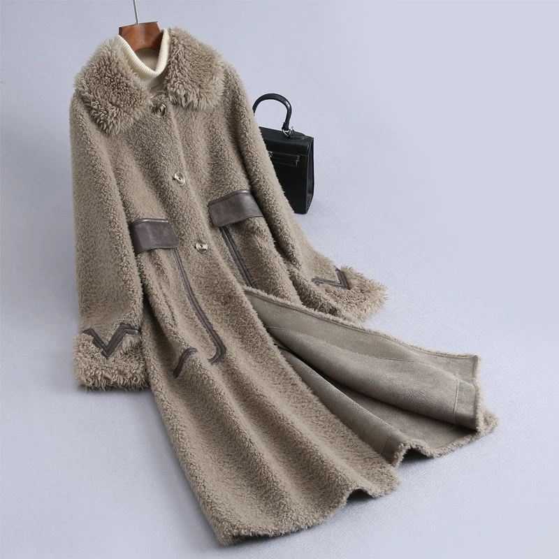 

2022 Women Autumn Winter New Sheep Shearing Coats Female Long Real Lamb Fur Jackets Ladies Thicken Warm Loose Overcoats Q456