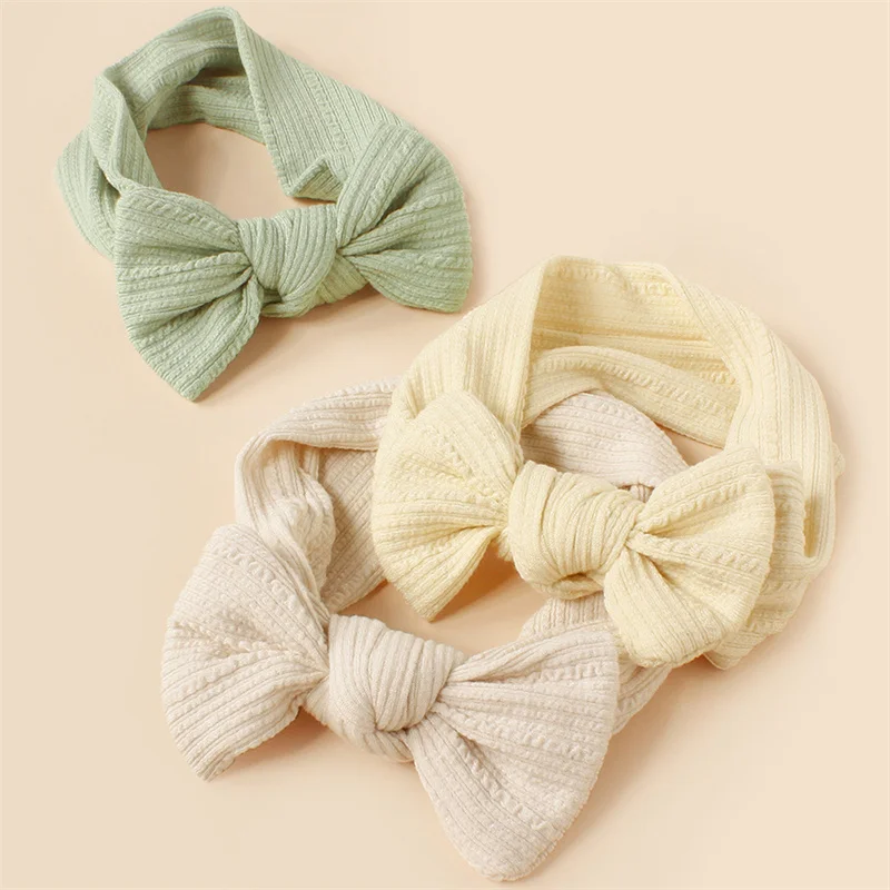 

Цветные вязаные детские повязки на голову с бантом в рубчик, эластичные мягкие головные уборы, детский тюрбан для девочек, детские аксессуары для волос для младенцев