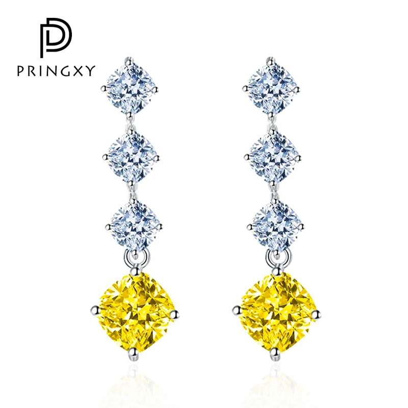 

PRINGX 100% 925 Sterling Silver Topaz Yellow Diamond Drop Earrings Women Luxury Elegant Cubic Zircona Wedding Fine Jewelry 2023