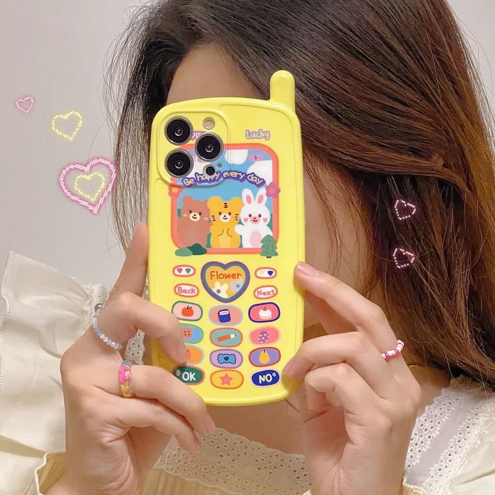 

Ins корейский милый мультяшный чехол для сотового телефона с животными любовным сердцем в стиле ретро для iPhone 11 12 13 Pro Max Защита камеры Мягкий ...