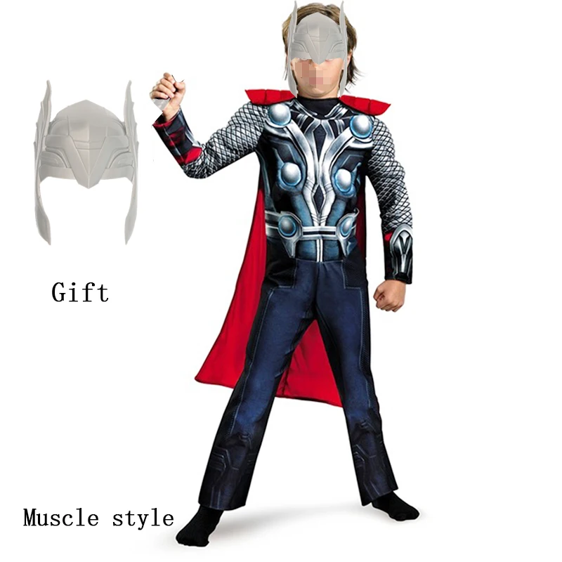 

Halloween Costumes Super Heroes Kids Muscle Thor Attached Cape Harmmer Cosplay Cloak Birthday Party Clothes