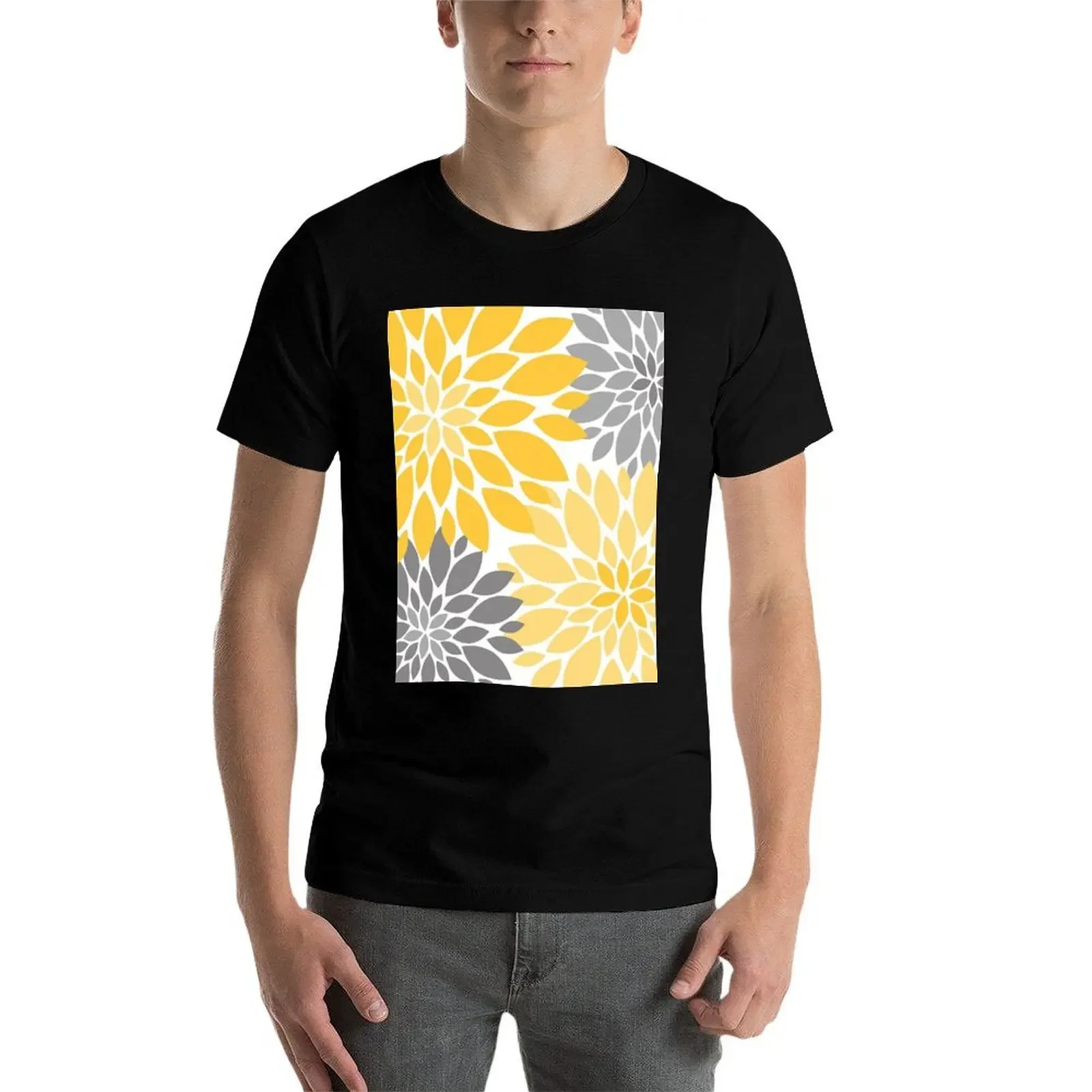 Желто-серая футболка с цветочным узором Dahlia заготовки для одежды больших
