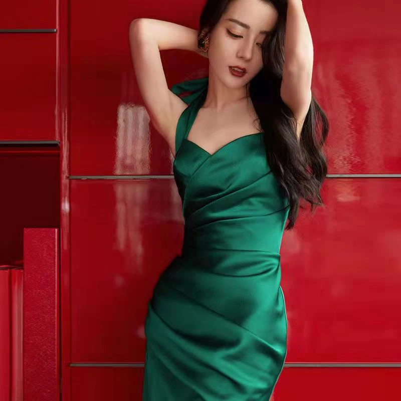 

New Side Slit Evening Dress Green Spaghetti Straps Sweetheart Sexy Vestidos Satin Boat Neck Long Party Robe Sexy Formal Dresses