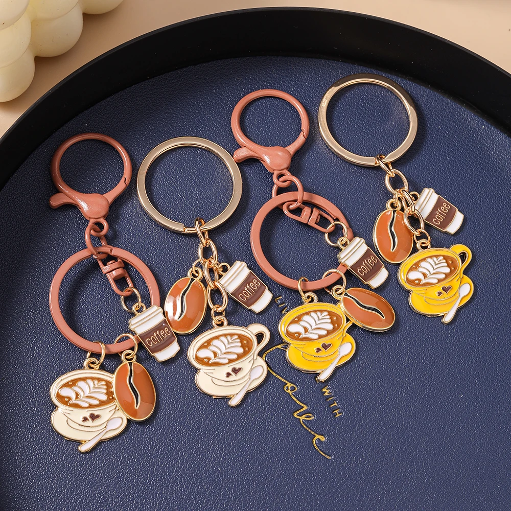Фото Брелок Aihua Enamel Love Coffee в виде кофейного зерна, подарок для женщин, милый держатель для ключей, оригинальный брелок в виде чашки капучино №1