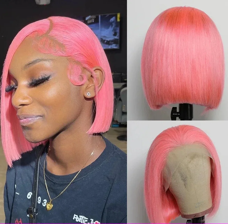 99J Бордовый Прямой Короткий Боб Парик Человеческих Волос 13x4 Фронта Шнурка