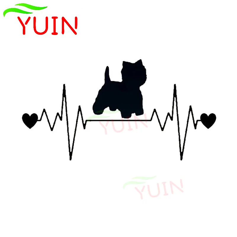 

YUIN Stylish Car Stickers Westie Dog Heartbeat Lifeline Decals PVC Automobile Styling Accessories Decoration Sunscreen Decal