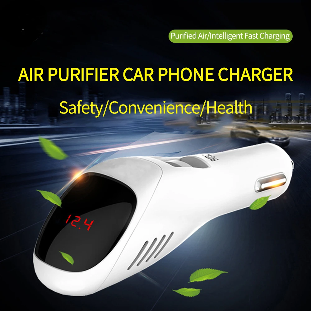 

Car Air Purifier 12V 24V Negative Ions Air Cleaner Ionizer Air Freshener Auto Mist Dual USB Fast Car Charger HD Digital Display