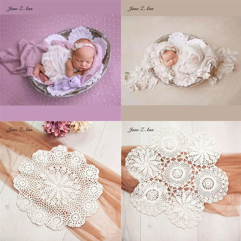 

Newborn photography props lace mat blanket hook flower cotton thread woven blanket children background basket filler