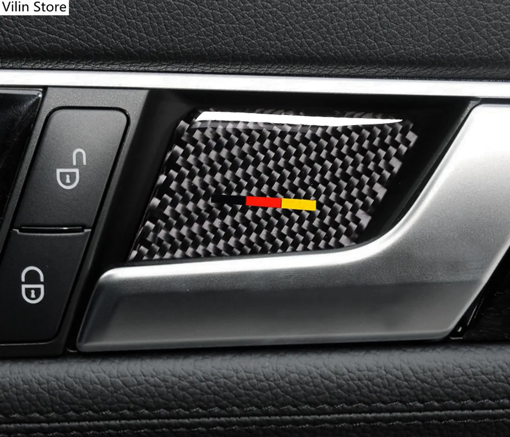 

Наклейки из углеродного волокна для салона автомобиля, дверной ручки, крышки чаши, отделка, автомобильные наклейки для Mercedes C Class E Class w204 w212, аксессуары