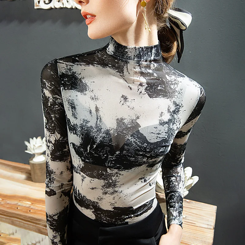 

High Quality 2023 Women Tops Ink Printing Design T-shirt Female Clothing Winter Autumn Sexy Crop Top Clothes Fashion Blouse Y2k