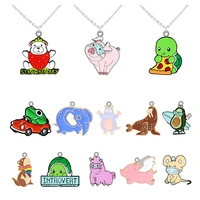new pig and dog variety animal pattern jewelry long chain necklace epoxy resin design tiny pendant necklace jewelry girl