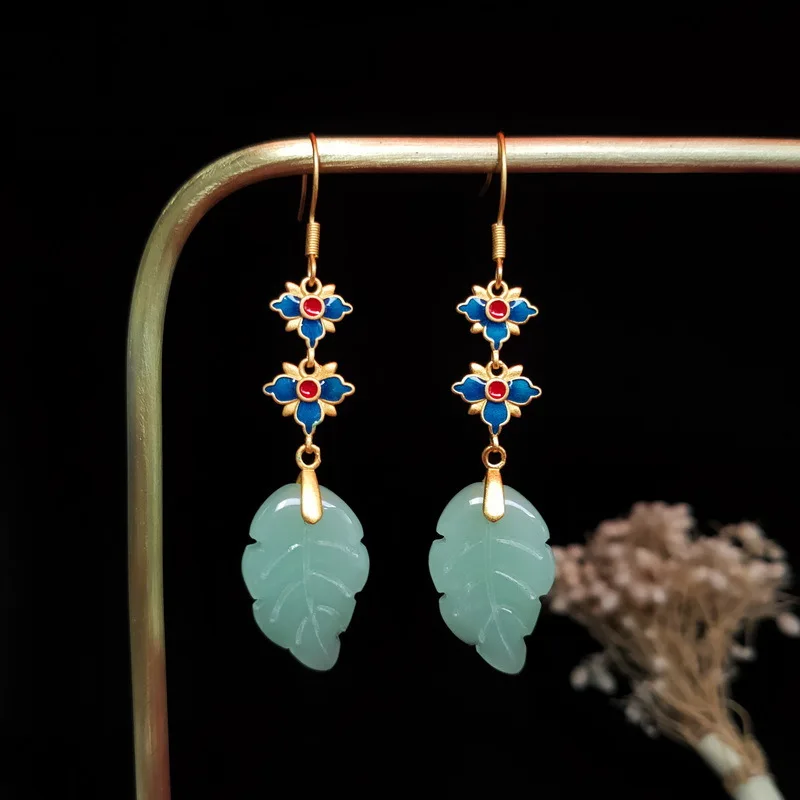 

Earrings In Aristocratic Palace Style Gold Plated Hotan Jade Enamel Colored Earrings with Cheongsam and Hanfu Earrings