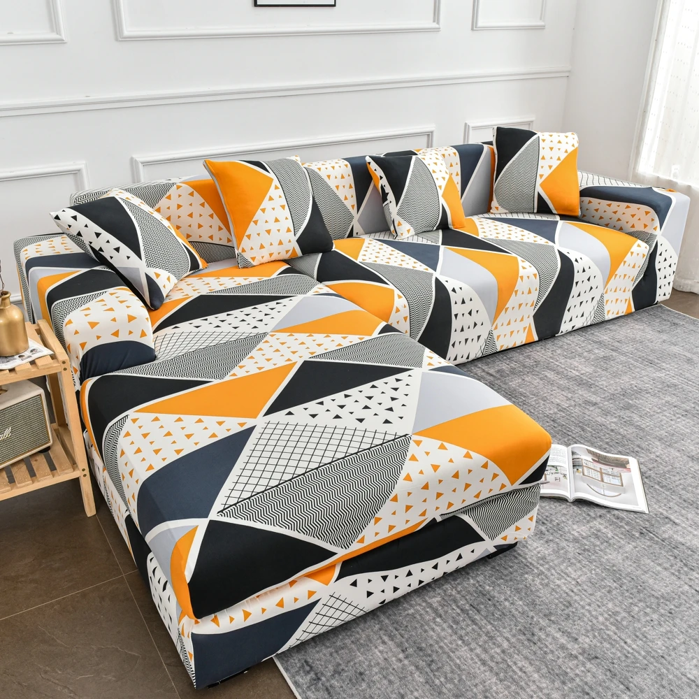 

Geometric Printed Couch Cover Sofa Cover Elastic Slipcovers for Pets Chaselong Protector L Shape Anti-dust Machine Washable 1PC