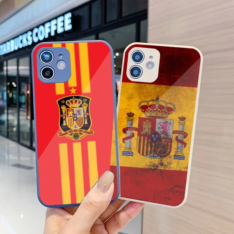 Flag Of Spain Phone Case For IPhone 14 13 12 11 Pro Max X XR XS 8 7 Plus Liquid Glass Color Phone Cover