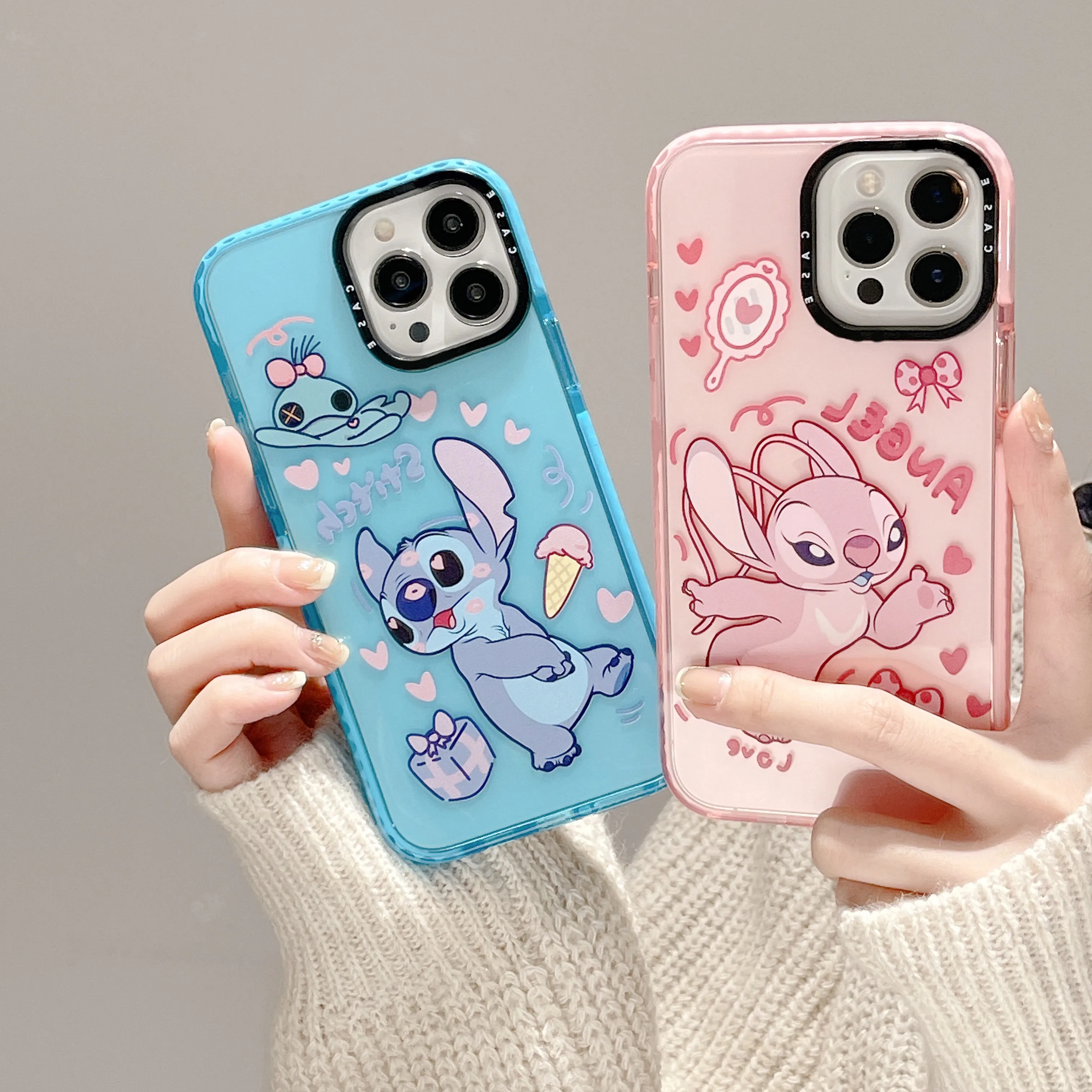 

Cartoon Cute Disney Stitch Angel Clear Phone Cases For iPhone 14 13 12 11 Pro Max XR XS MAX 8 X 7 SE Couple Anti-drop Soft Cover