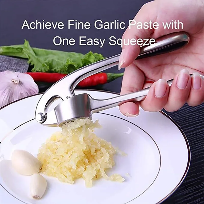 

Garlic Press Crusher No Need to Remove Garlic Peel Garlic Press with Soft Easy-Squeeze Ergonomic Handle Kitchen Accessories