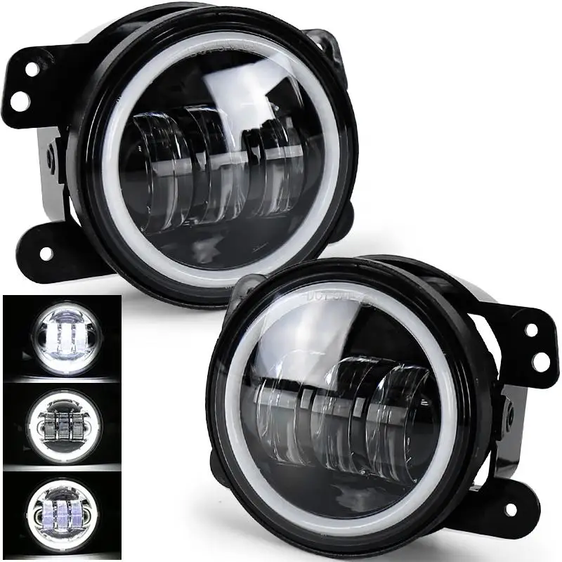 Фото Светодиодная противотуманная фара MOVOTOR 30W 4 дюйма с белым кольцевым ДХО (DRL) для Jeep Wrangler JK 2007-2017 годов №1