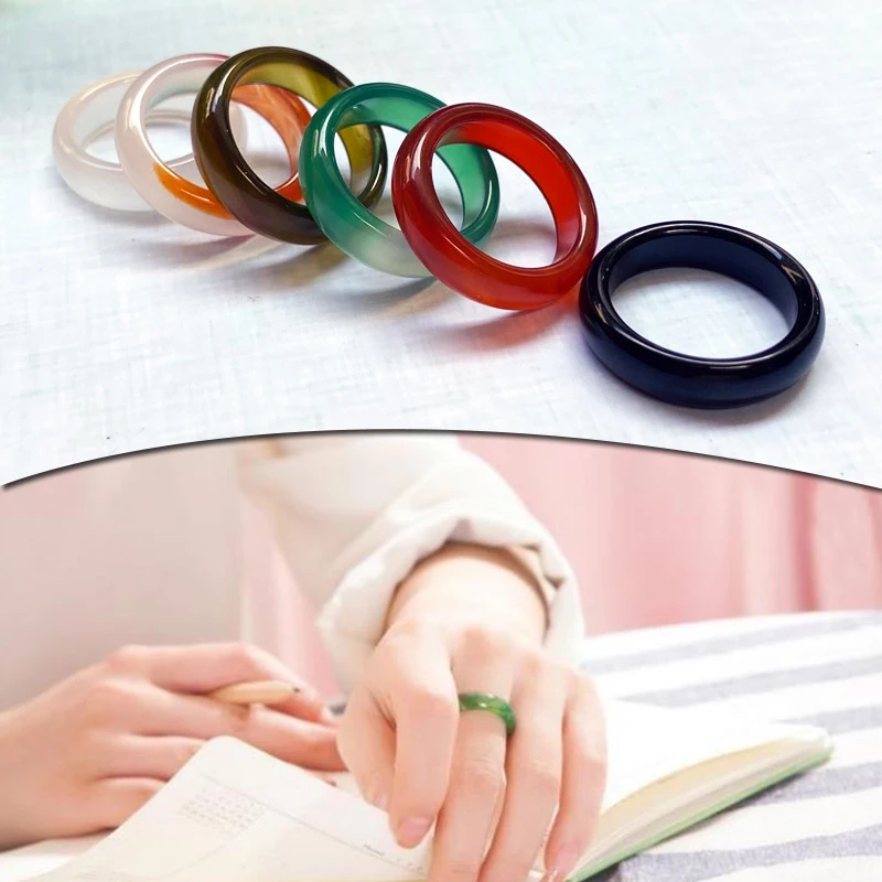 

Unisex Natural Ring Multicolor Agates Created Circle Natural Stone Finger Rings Charm Women Girls Wedding Bands Jewelry Gift