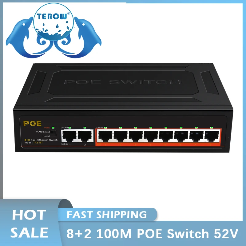 

2023 POE Switch Gigabit TEROW Link TE204 Network Switch Ethernet 8*100M POE+2*100M Uplink Port with VLAN Function for Security