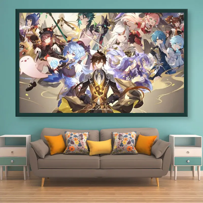 Японское аниме популярный постер воздействия Genshin фигурка Керри чжунглли холст