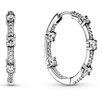 authentic 925 sterling silver sparkling pave bars with crystal hoop earrings for women wedding gift pandora jewelry