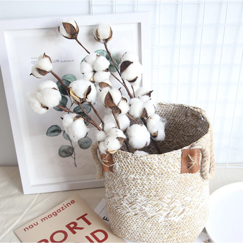 

10 Head Naturally Dried Cotton Flower Artificial Plants Floral Branch For Wedding Party Decoration Fake Flowers Home Decor