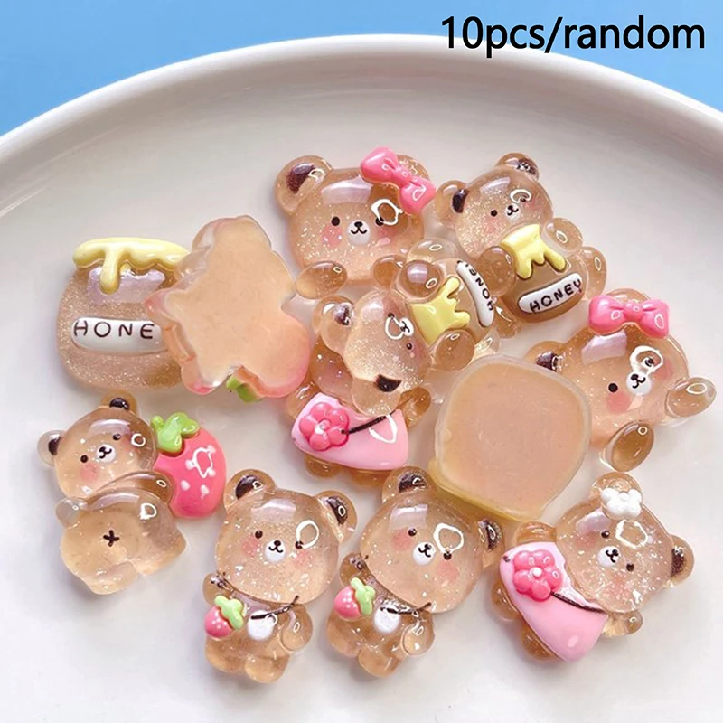 10pcs New Honey Pot Bear Pattern Decor Shoe Charms Cute Resin Phone Case Decoration DIY Portable Attachment Kids Gifts