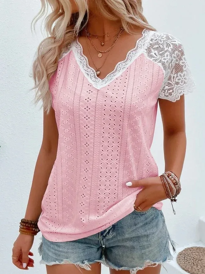 

Fashionable straight tube lace sleeve blouse GRAY22