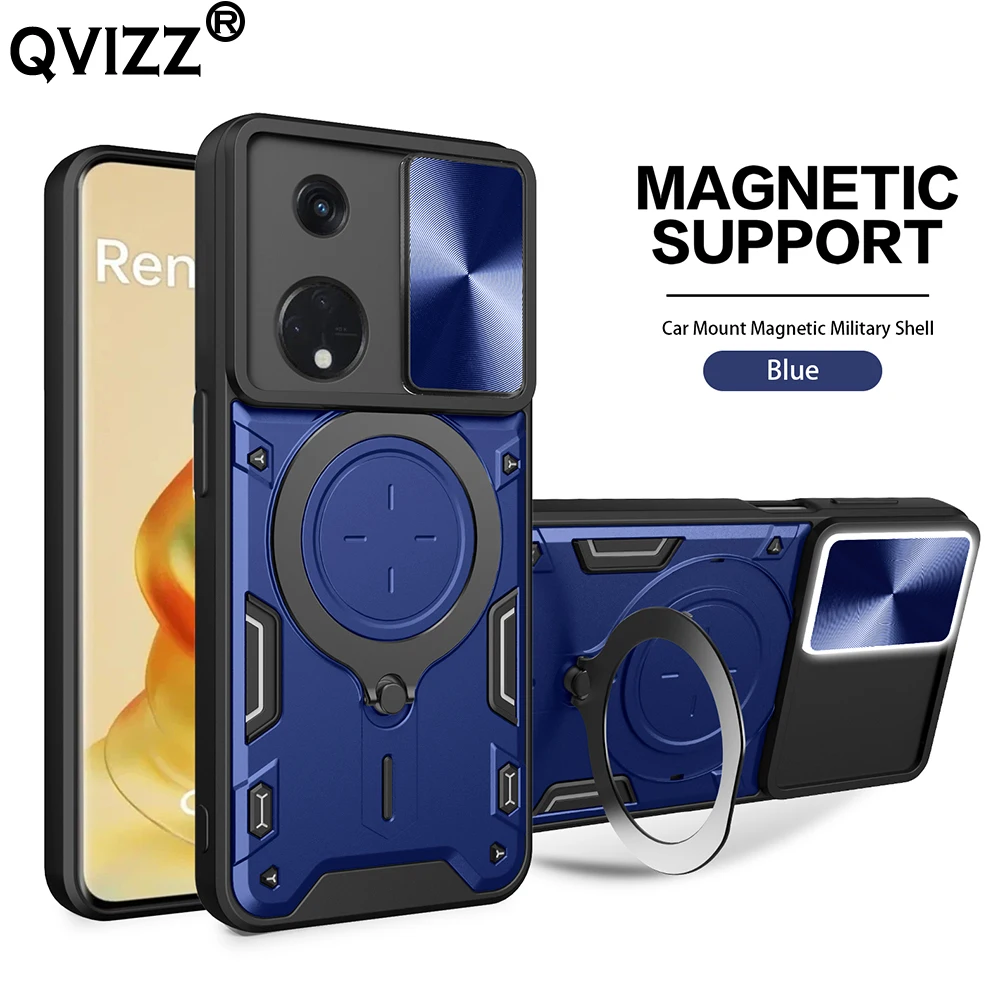 

Slide Camera Case for Oppo A1 Pro PHQ110 Luxury Car Mount Magnetic Holder Soft Edges Hard Armor Shockproof Phone Cover OppoA1Pro