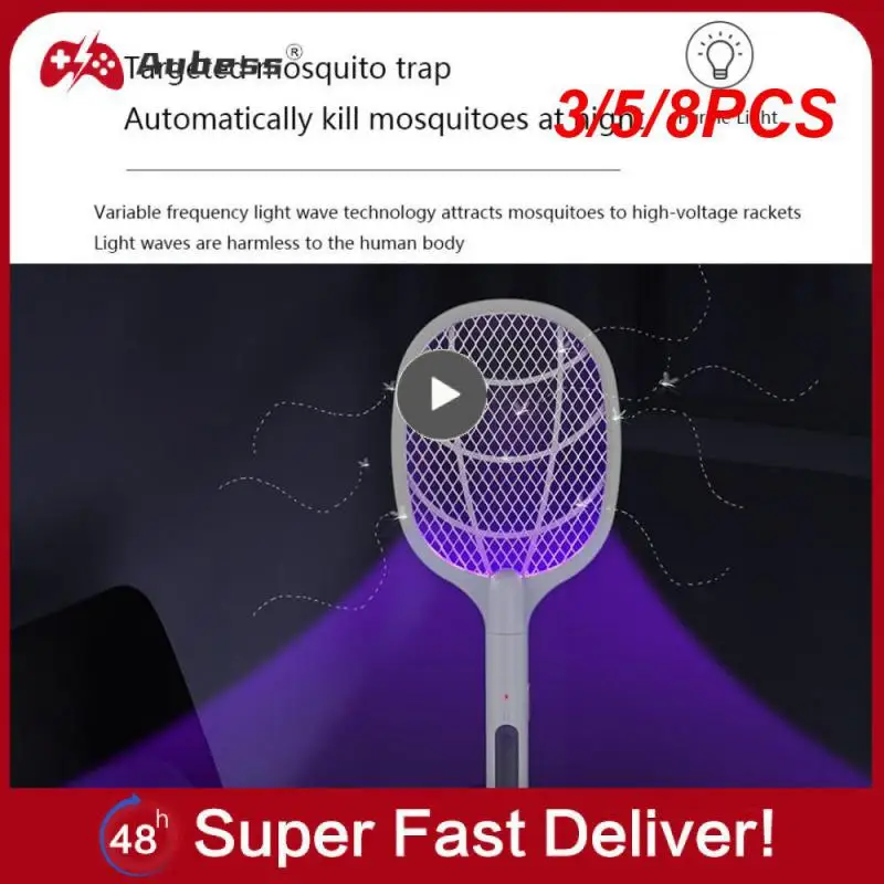 

3/5/8PCS 2 In 1 Bug Zappers Usb Rechargeable Mosquito Light Trap 3000v Handheld Electric Insect Racket Mosquito Swatter Portable