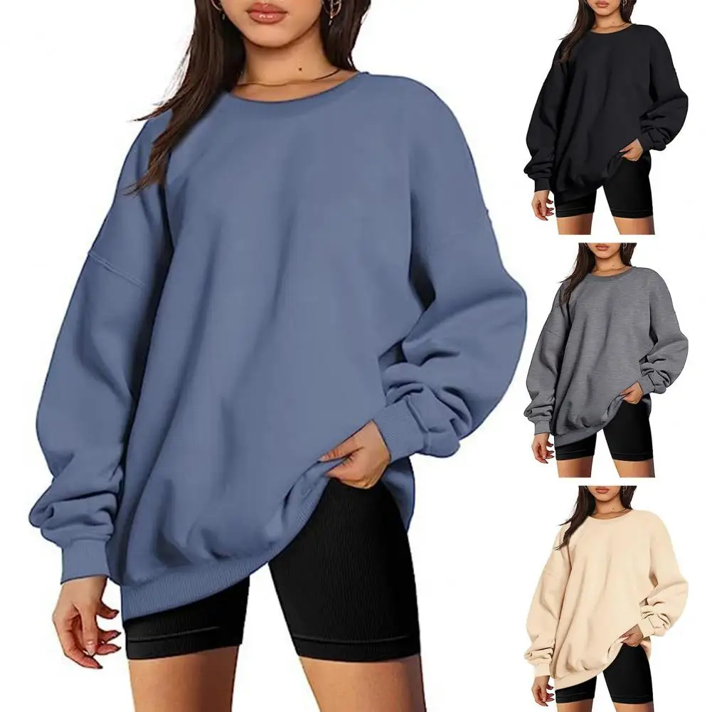 

Женская толстовка, мягкая дышащая женская Свободная Толстовка с круглым вырезом и эластичными манжетами, Стильная осенне-зимняя женская блузка, мягкая