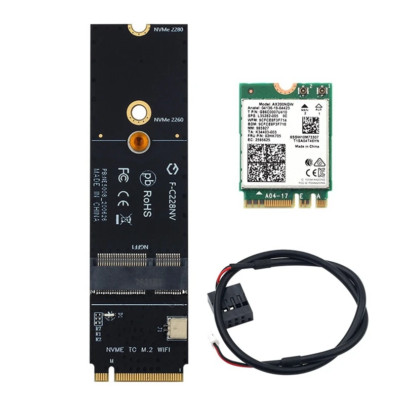

Беспроводная карта AX200 Wifi 6, 2974 Мбит/с, Bluetooth 5,1 M.2 A + E Key для M.2 M Key Nvme SSD порт, сетевой Wlan Wi-Fi адаптер