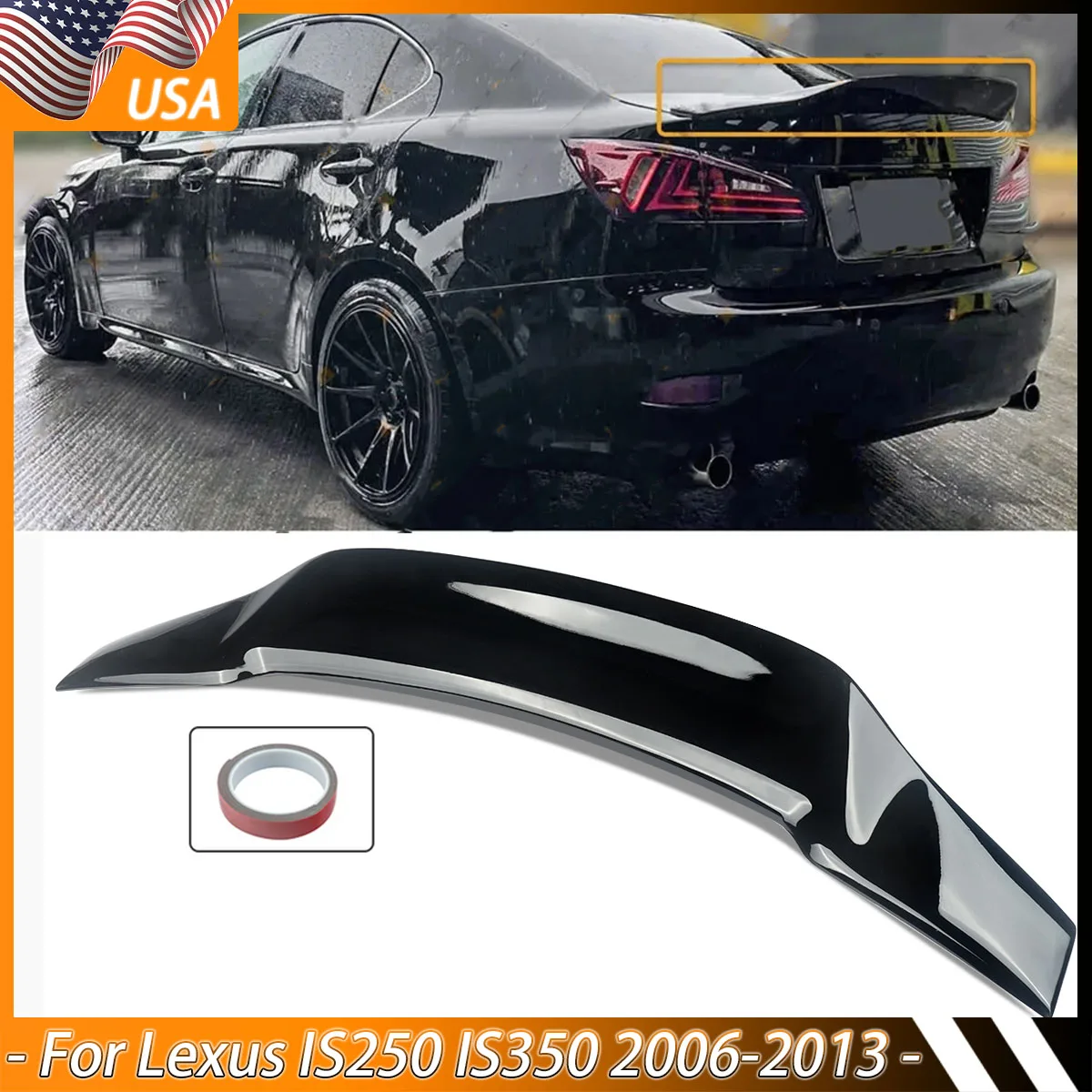 Фото Спойлер на крыло багажника Duckbill для 2006-2013 LEXUS IS250 IS350 RT, глянцевый черный задний спойлер на крышу, задний диффузор №1