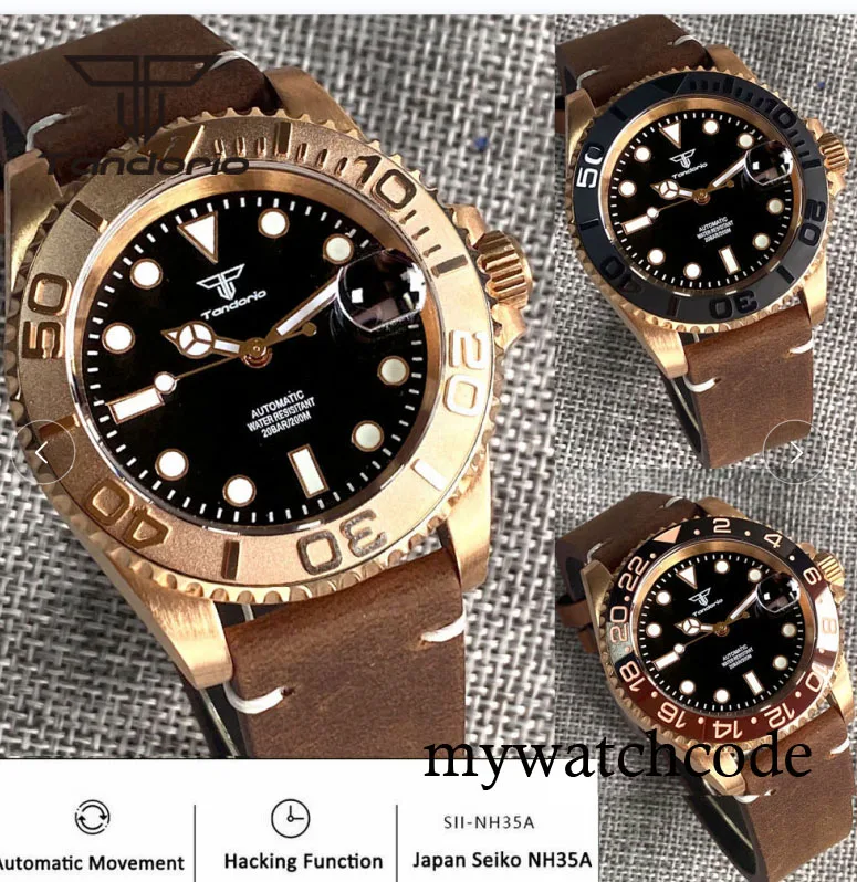 

Tandorio PT5000 NH35A Solid Cusn8 Bronze 40mm Automatic Men Watch 200m Waterproof Sapphire Crystal 120 Clicks Rotating Bezel