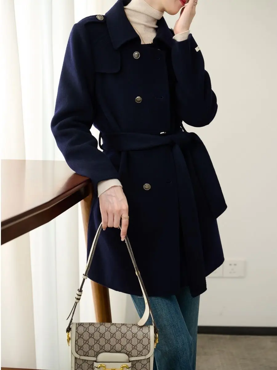 

10% кашемир 90% шерсть высокого качества 2023 осень новая Корейская версия тонкое двустороннее шерстяное пальто для женщин