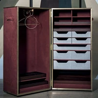 Light luxury stainless steel wardrobe Italian multifunctional locker simple modern bedroom leather wardrobe combination