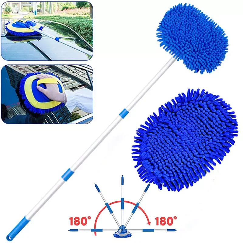 

2021 Upgrade 2 in 1 Three section Telescoping Long Handle Car Wash Brush Mop Thick Chenille Microfiber Broom Cleaning Tool