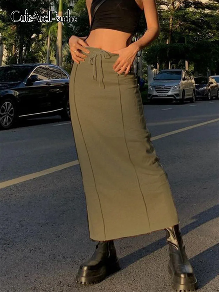 

Cuteandpsycho Streetwear Retro Straight Maxi Skirts Fashion Cute Solid Casual High Waist Clothes Fairycore Basic Slim Skirts 90s