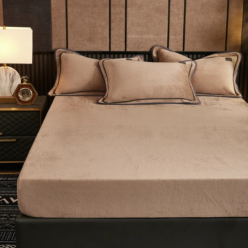 

2023 Flannel Elastic Fitted Sheet Queen King Size Soft Drap De Lit For Winter Warm Crystal Velvet Bed Sheet Pillowcase Bed Cover