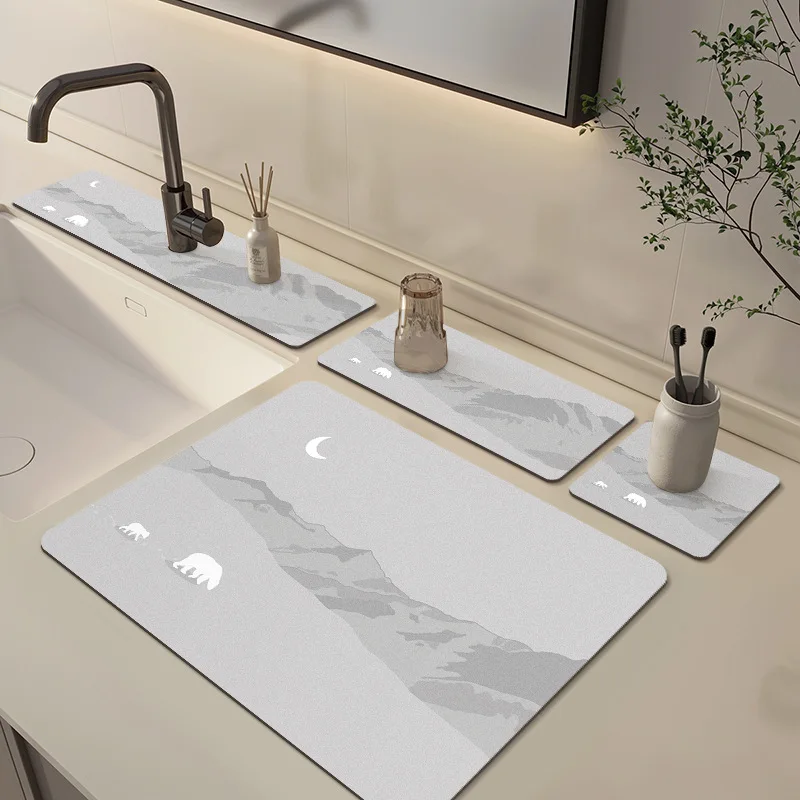 Кухонный коврик из диатомита сушилка для посуды супервпитывающая резиновая кофе